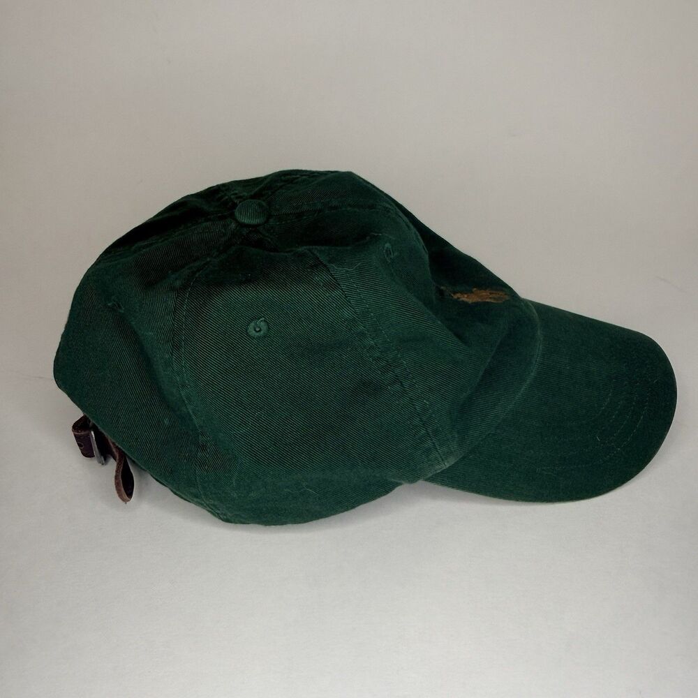 VTG Polo Ralph Lauren Hat Leather Strap Mens One Size Green Embroidered Pony - Picture 2 of 8
